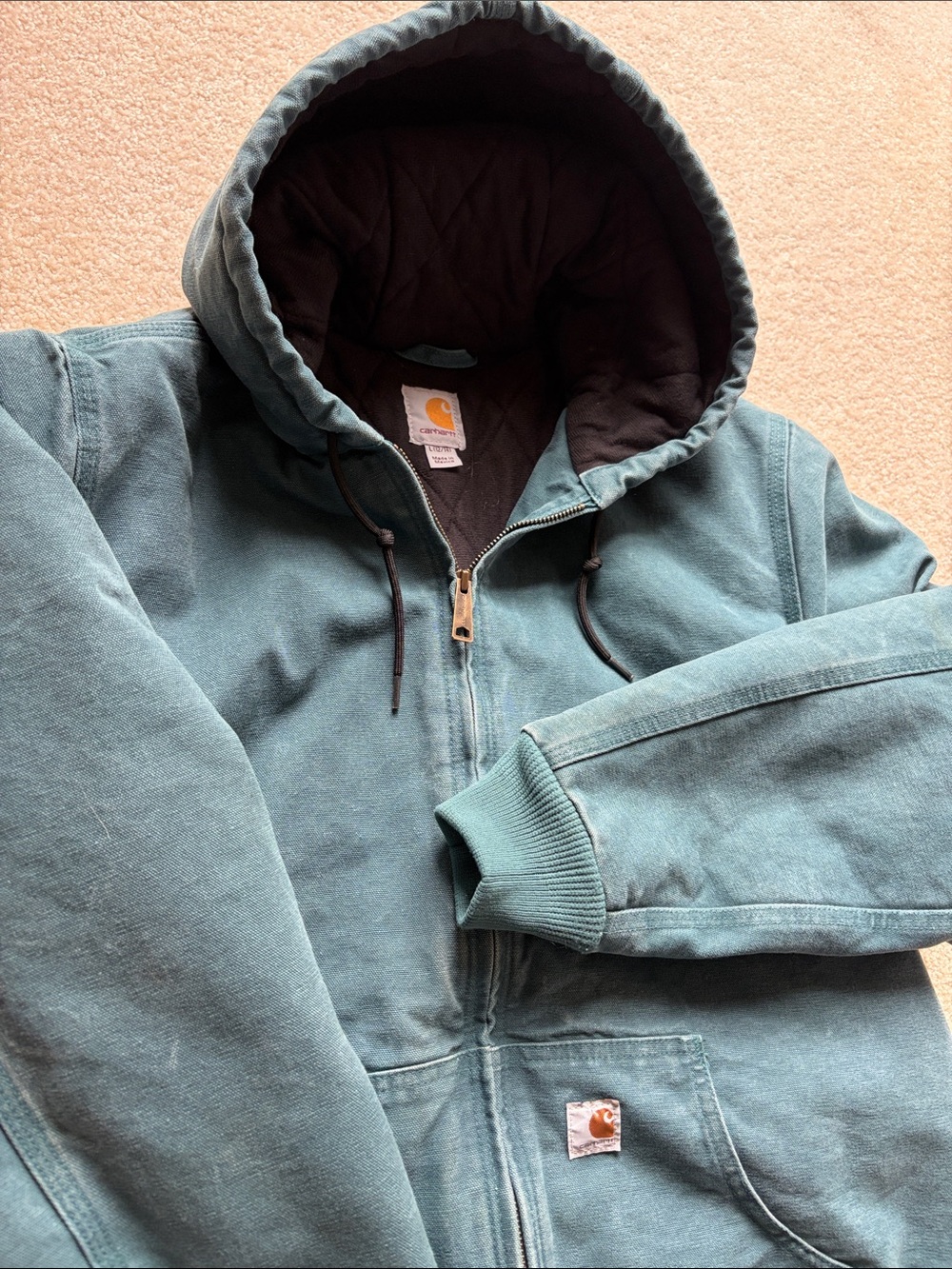 Carhartt vintage Youth L Teal Hooded Work Jacket also fits women Medium/Large